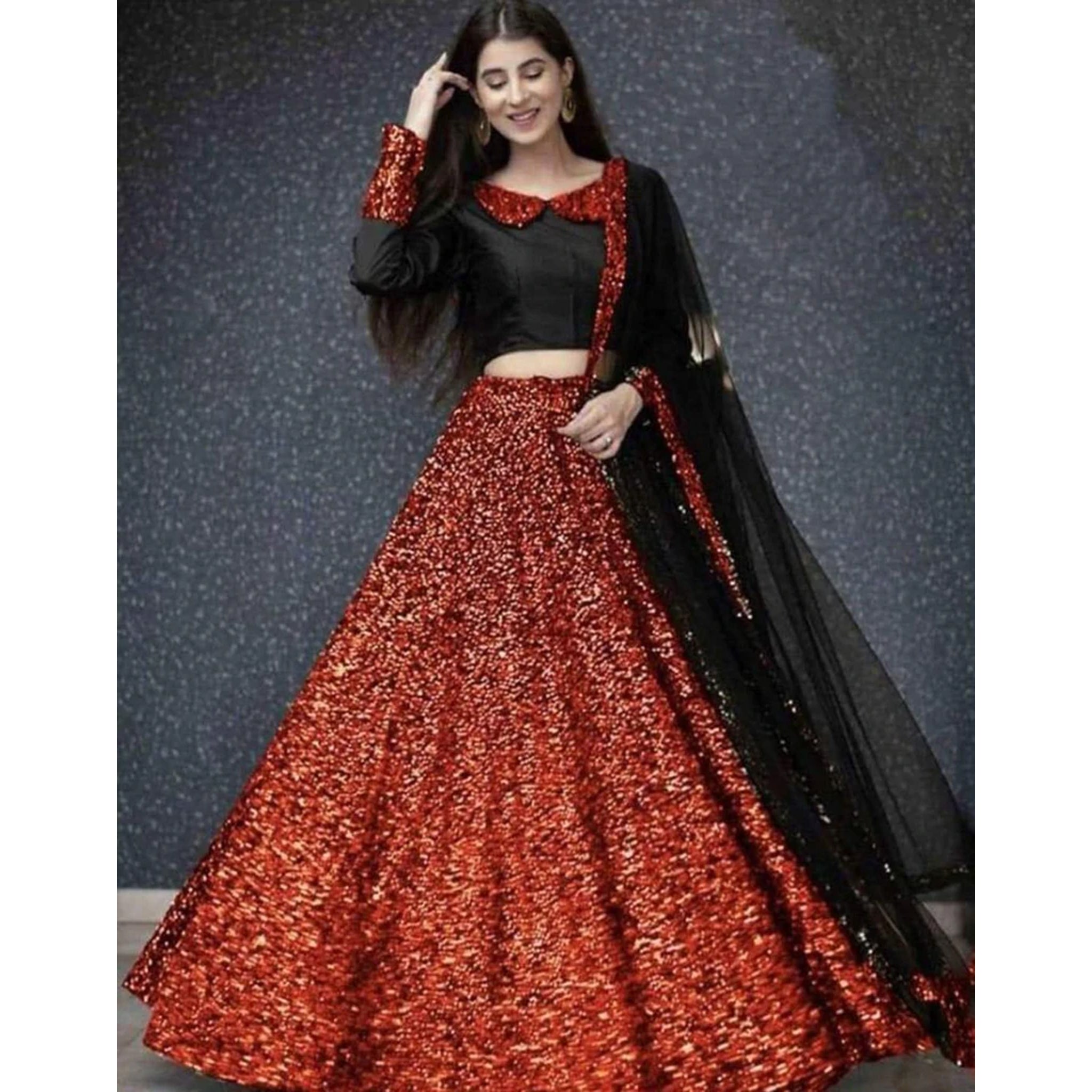 Red Lehenga Choli with Heavy Sequence Work for Wedding
