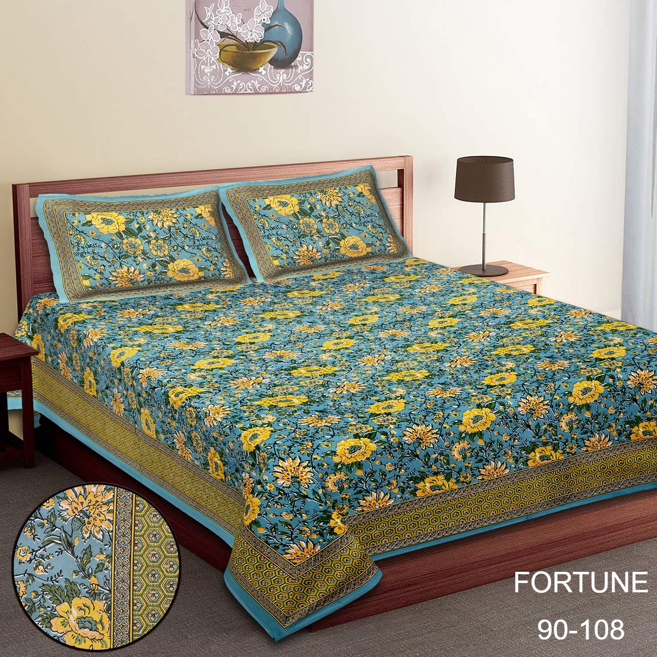 King-Size Bed Sheet Set with 2 Pillow Covers (Cotton Autoloom Fabric)