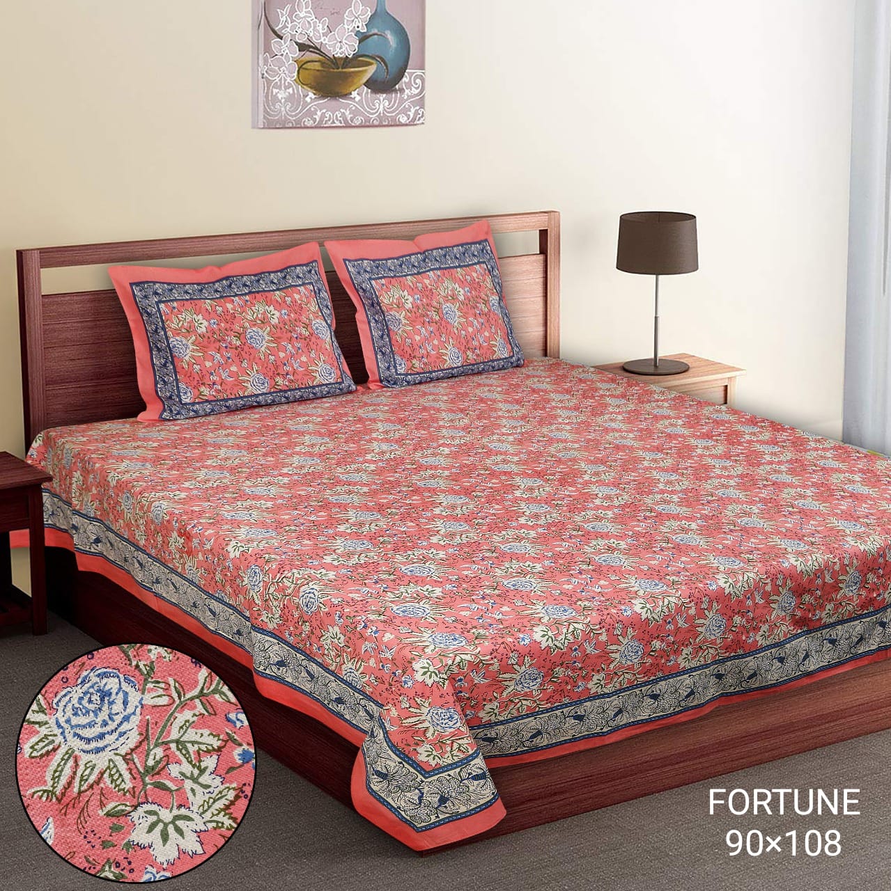 King-Size Bed Sheet Set with 2 Pillow Covers (Cotton Autoloom Fabric)