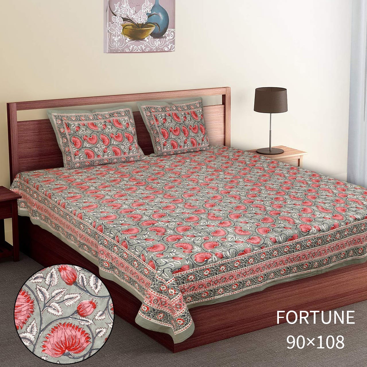 King-Size Bed Sheet Set with 2 Pillow Covers (Cotton Autoloom Fabric)