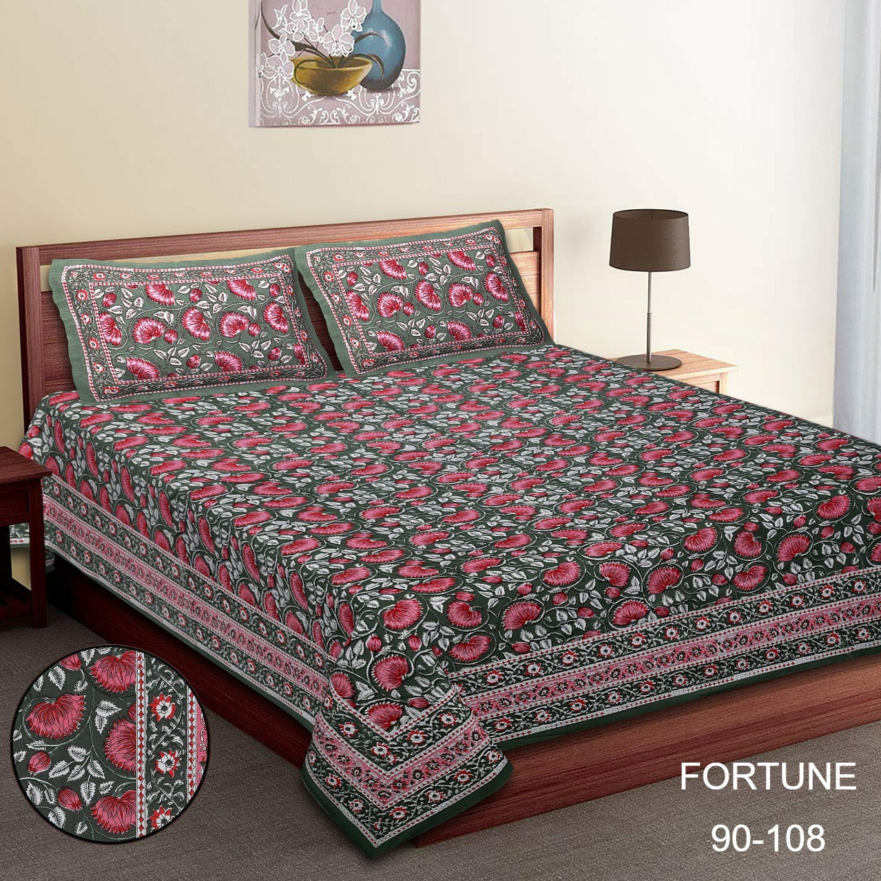 King-Size Bed Sheet Set with 2 Pillow Covers (Cotton Autoloom Fabric)