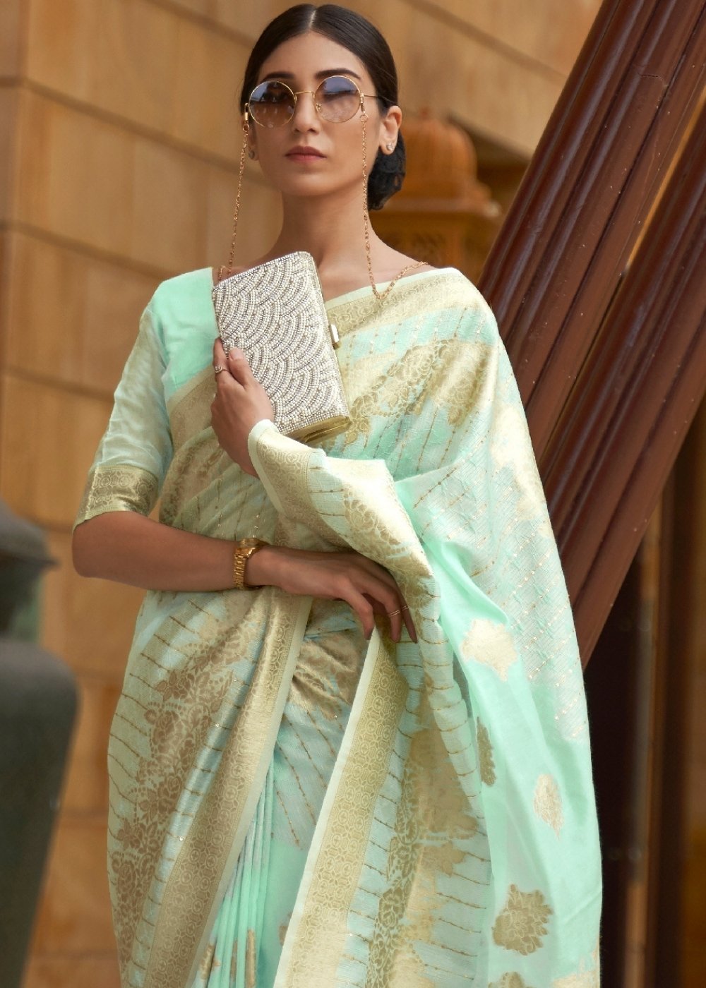 Mint Green Zari Woven Silk Saree with Sequins work