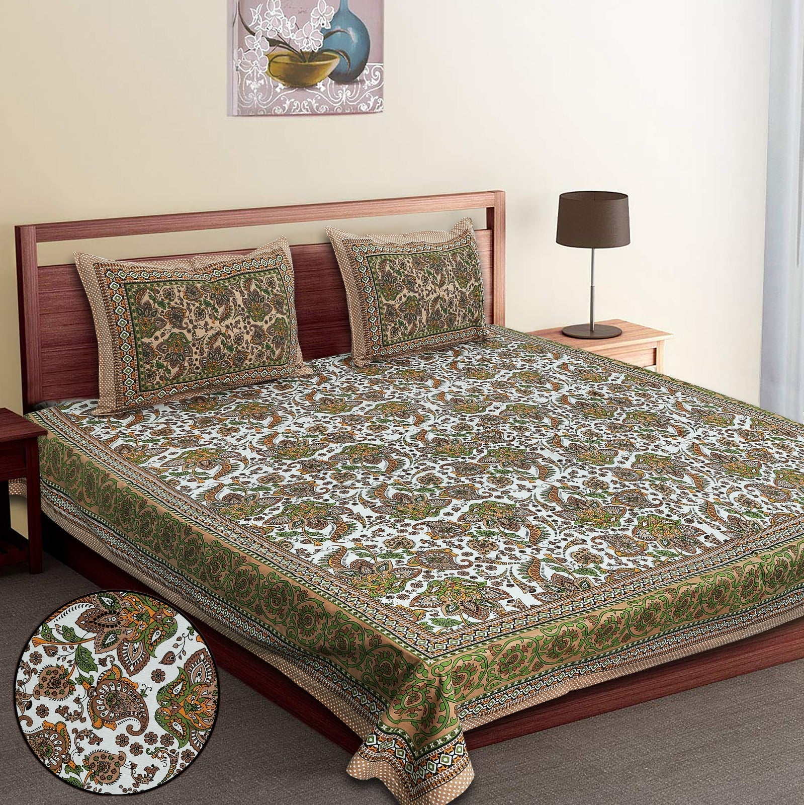 King-Size Bed Sheet Set with 2 Pillow Covers (Cotton Autoloom Fabric)
