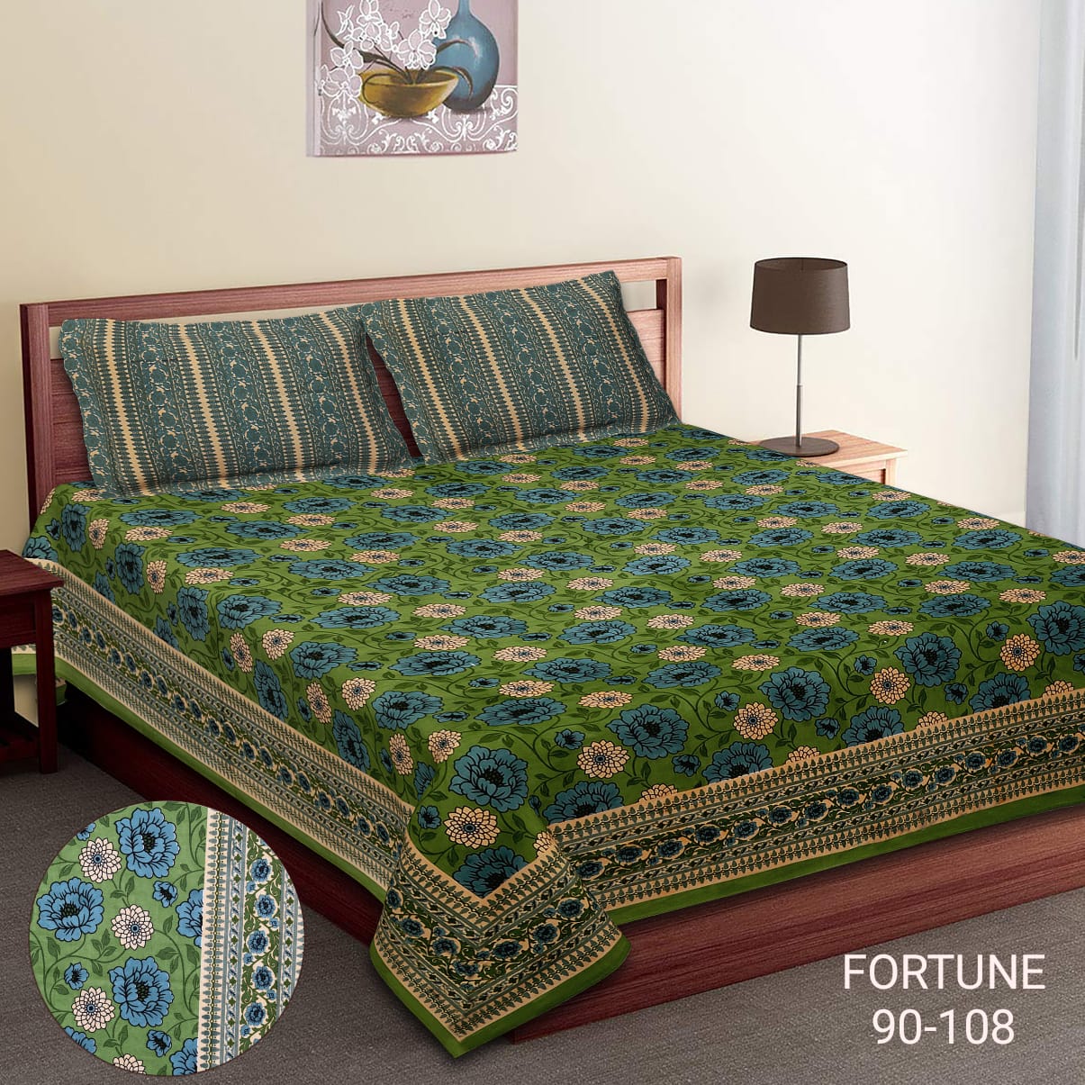 King-Size Bed Sheet Set with 2 Pillow Covers (Cotton Autoloom Fabric)