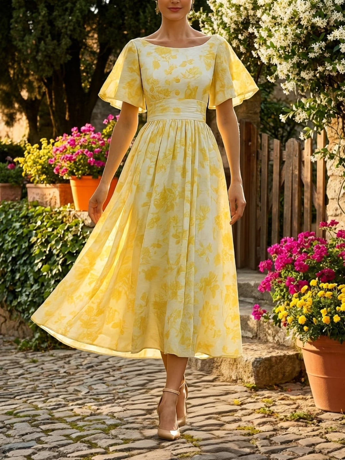 Elegant Waist Button Detail Dress – Chic Casual Everyday Outfit for Women