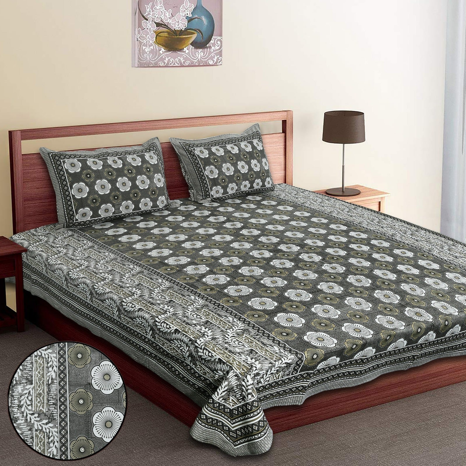 King-Size Bed Sheet Set with 2 Pillow Covers (Cotton Autoloom Fabric)