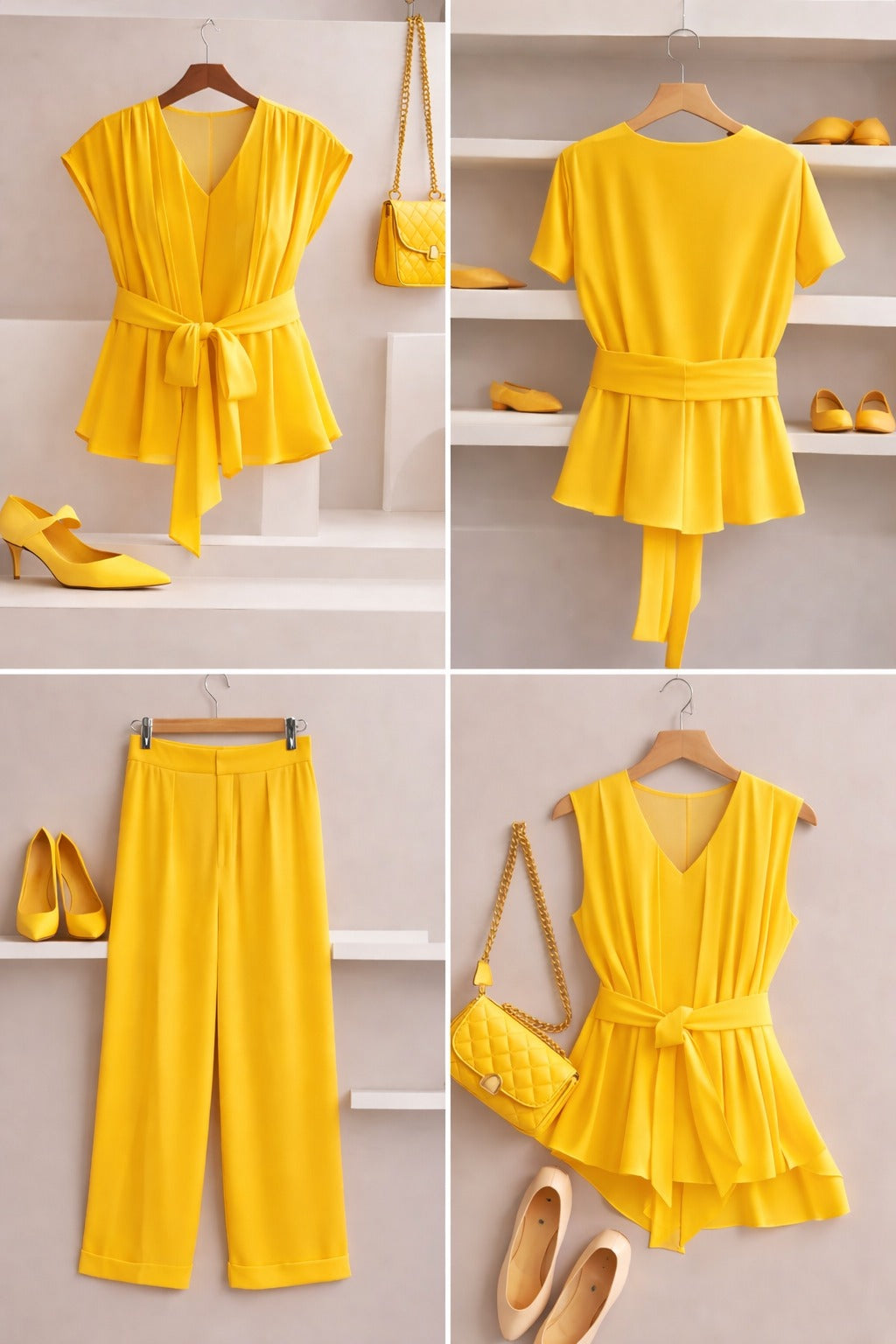 Summer French Solid Two-Piece Set – Elegant Women’s Top & Pants Suit
