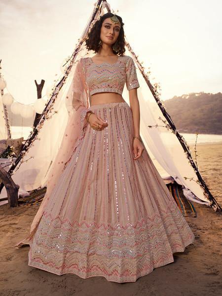 Peach Embroidered Organza Lehenga