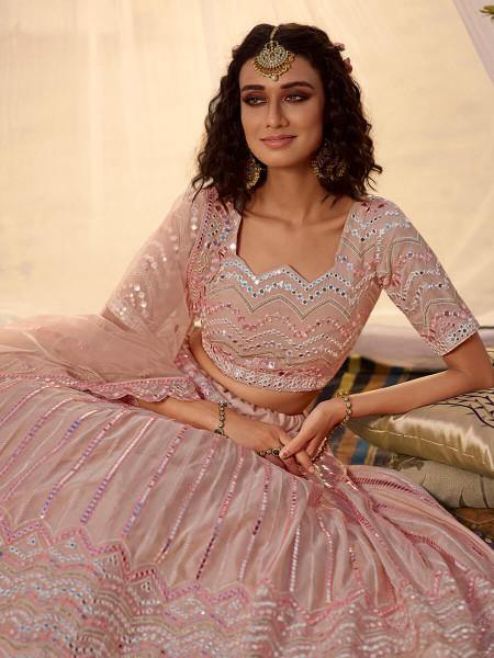 Peach Embroidered Organza Lehenga