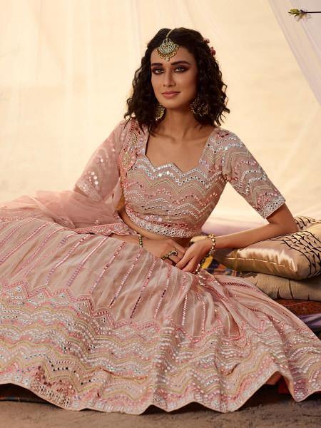 Peach Embroidered Organza Lehenga