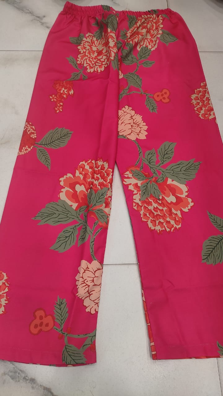 Muslin Digital Print Co-Ord Set – Shirt Collar Top with Dori Pattern Sleeves & Matching Pant