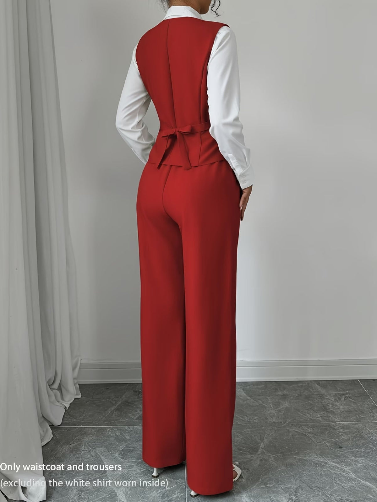Women's Sleeveless Waist-Cinched Vest & Wide-Leg Pants Two-Piece Set
