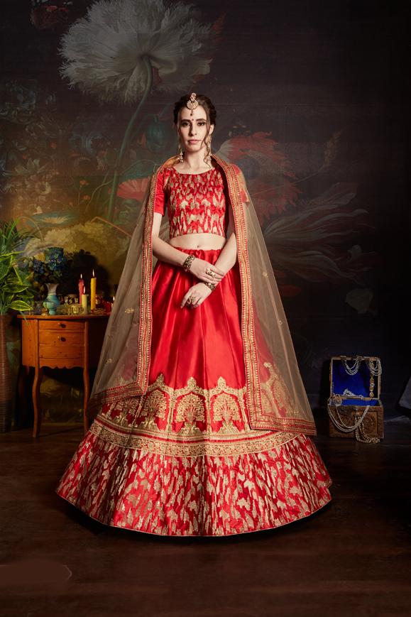 Designer Zari, Stone, Sequence Work Bridal Lehenga Choli With Dupatta