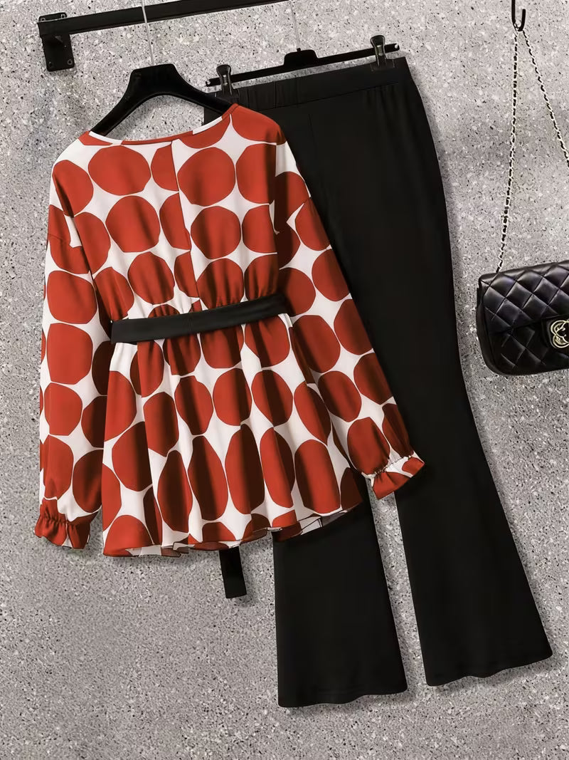 Plus Size Polka Dot Tie-Front 2-Piece Set