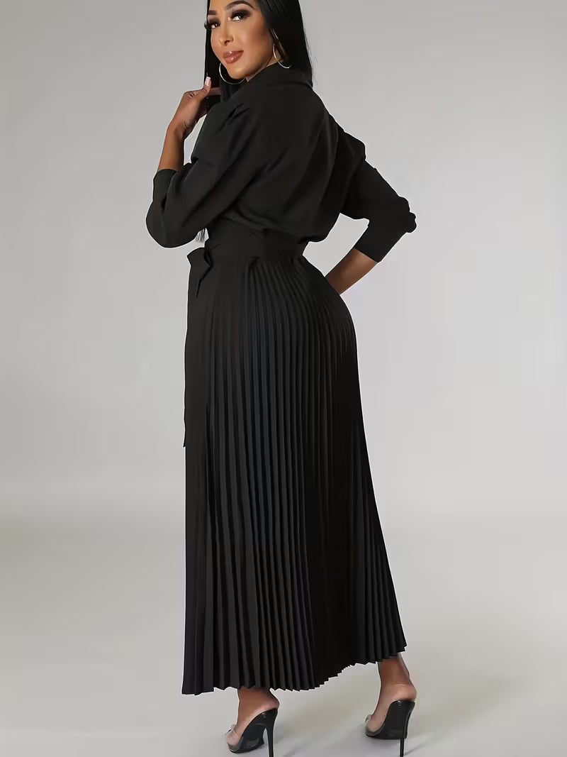 Women’s High-Waisted Polo Collar Dress | Casual Pleated Comfort Dress for Daily Wear