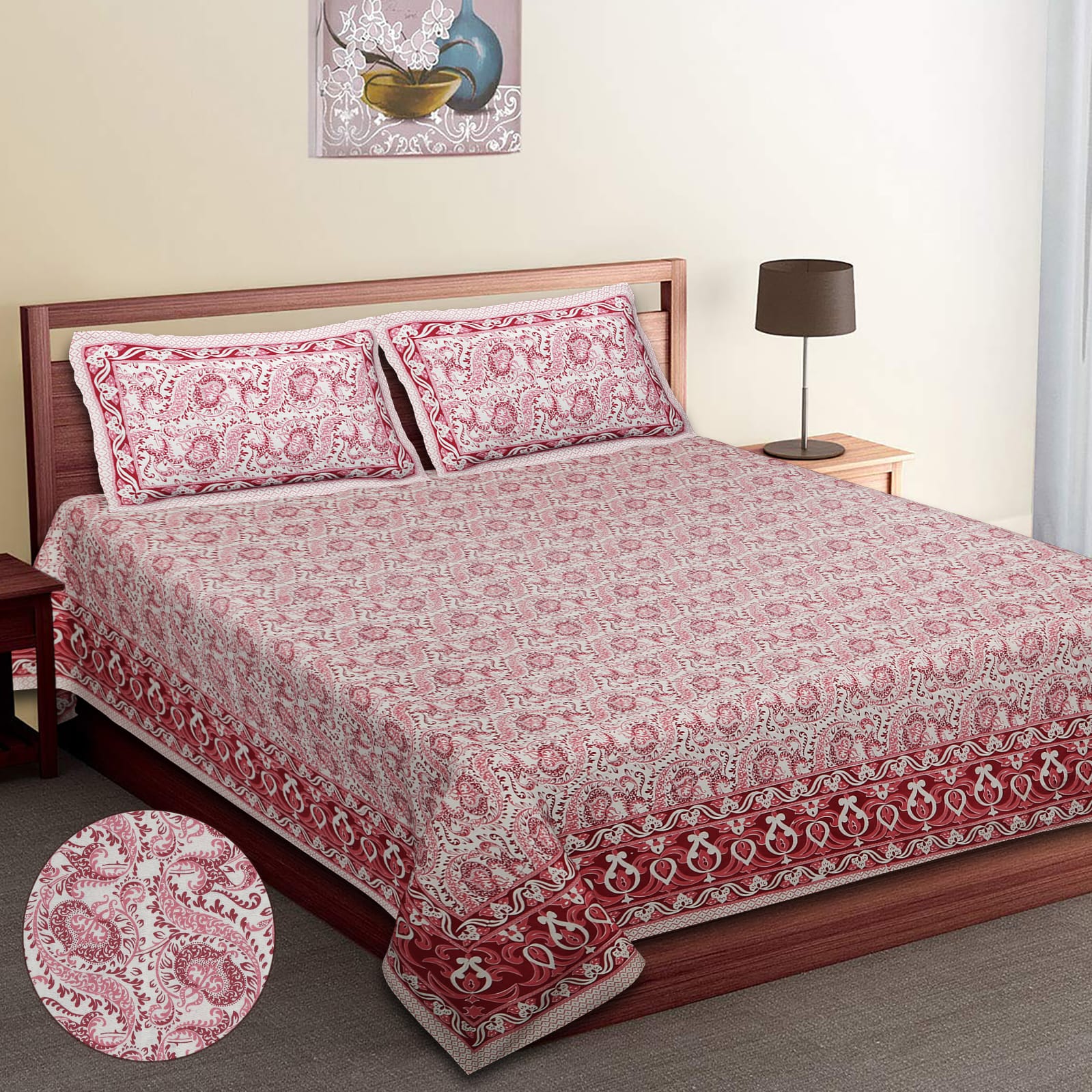King-Size Cotton Bedsheet Set with Pillow Covers