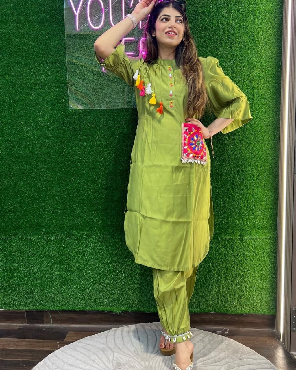 Begum Banjara Silk Co-ord Set with Mirror Work Kurta and Afghani Pant