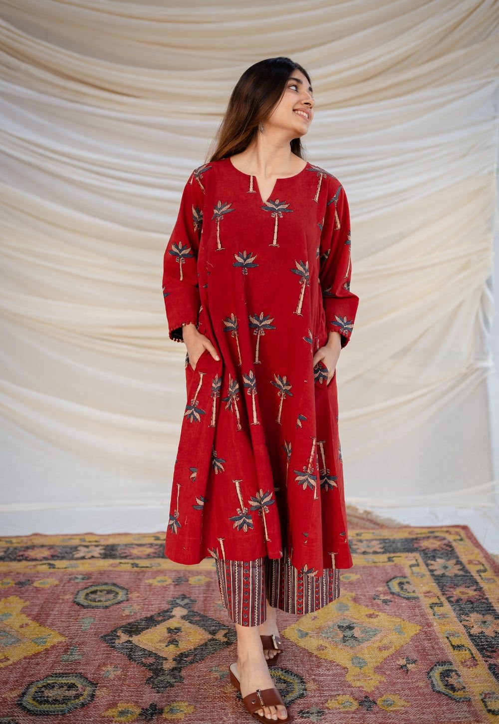 Cotton Kurti with Lace Accents (Pant Included)