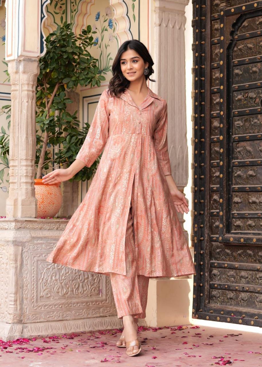 Maslin Foil Print Two-Piece Long Cord Set
