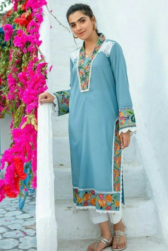 Rayon Kurta Set with Embroidery and Lace Details