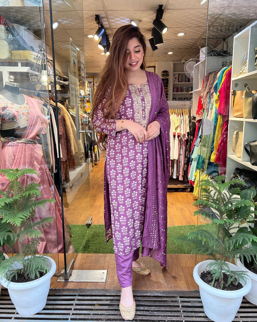 Printed Kurta with Sequence Work and Cotton Pants Set