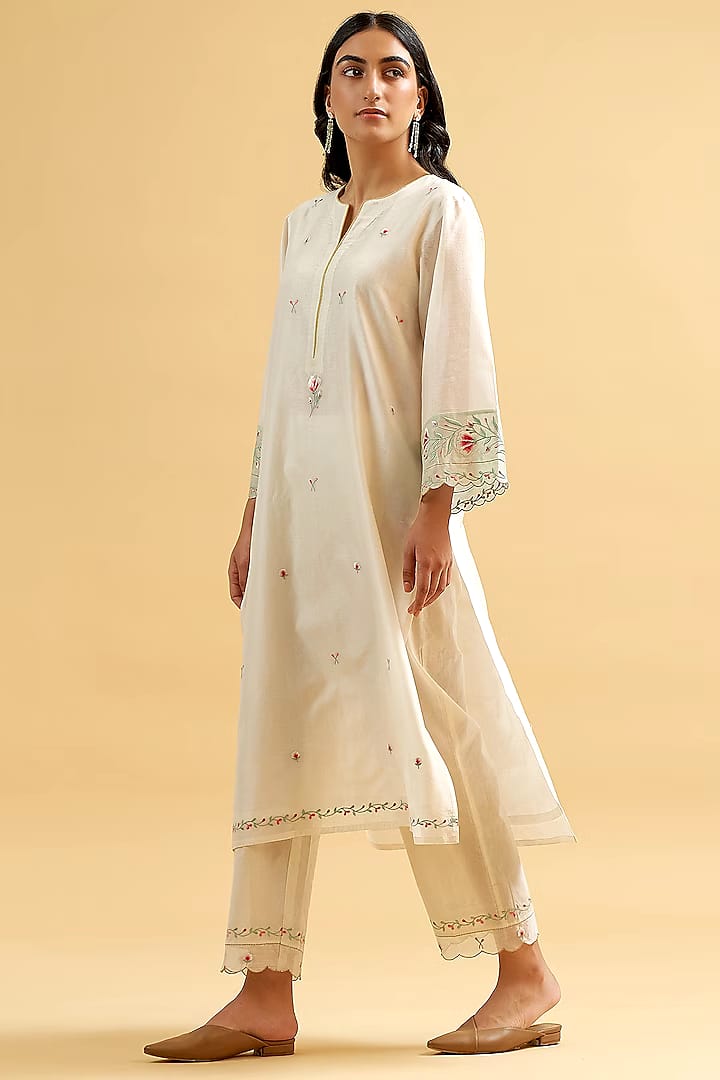 Threadwork Embroidered Cotton Kurta Pant Set