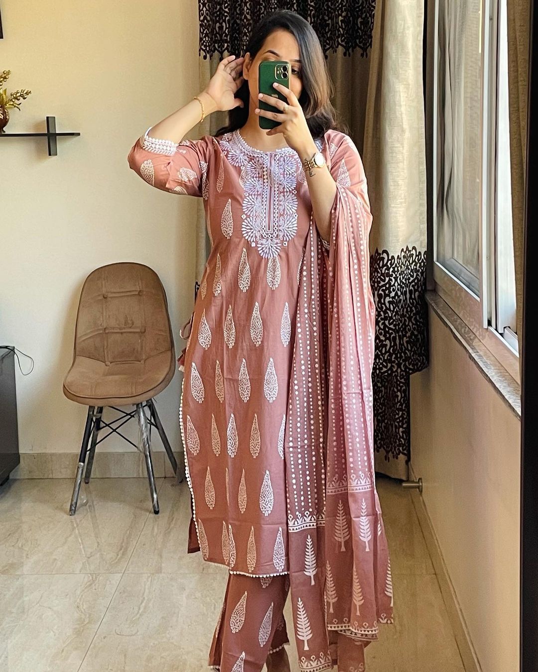 Cotton Kurti Pant Set with Embroidered Work