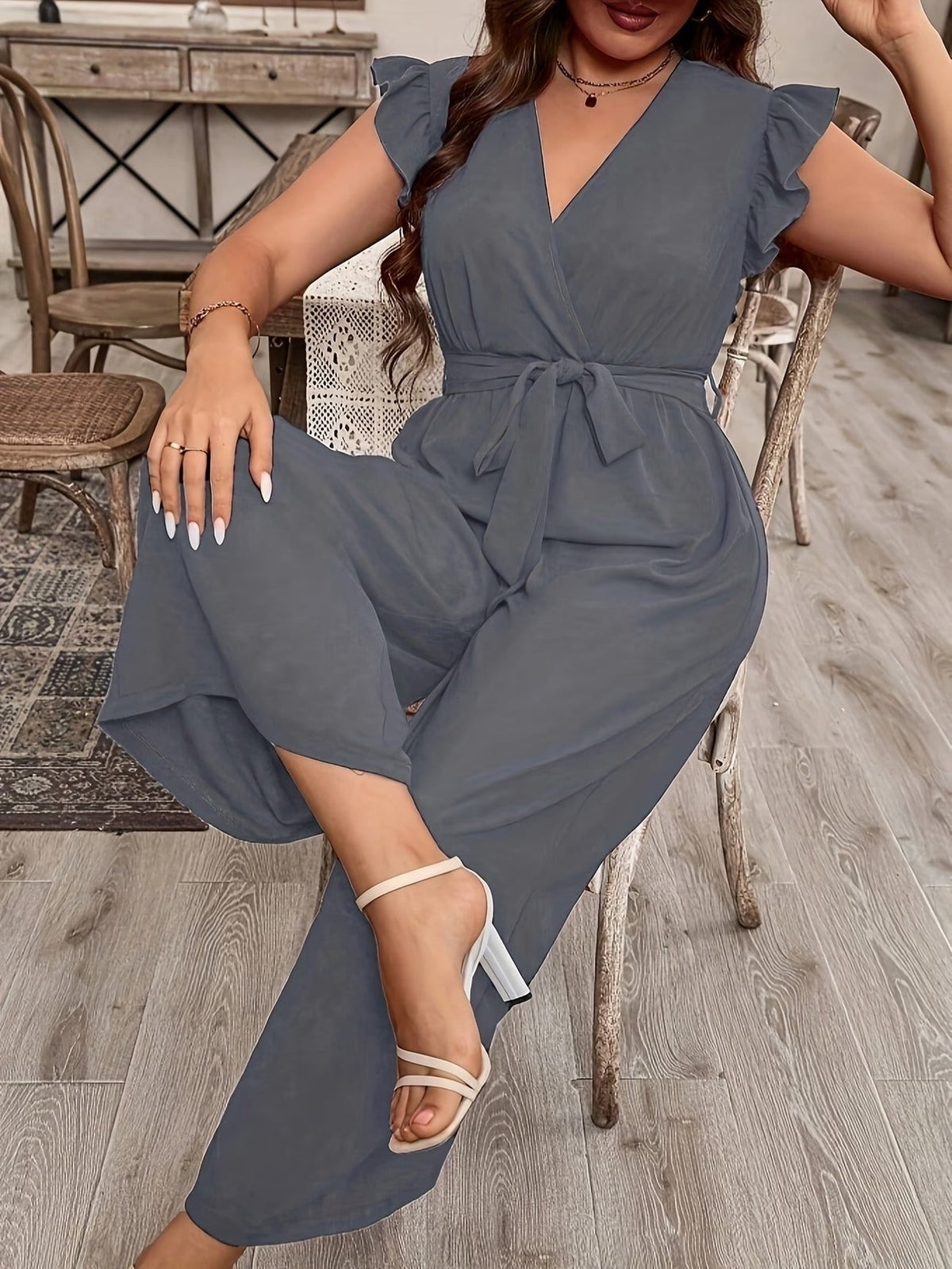 Elegant Ruffle V-Neck Belted Bodysuit – Solid Color Chic Women’s Top