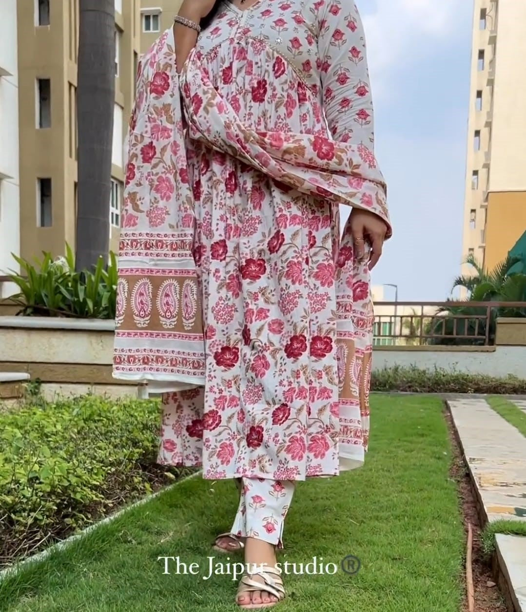 Cotton Kurti Set with Embroidery on Neckline