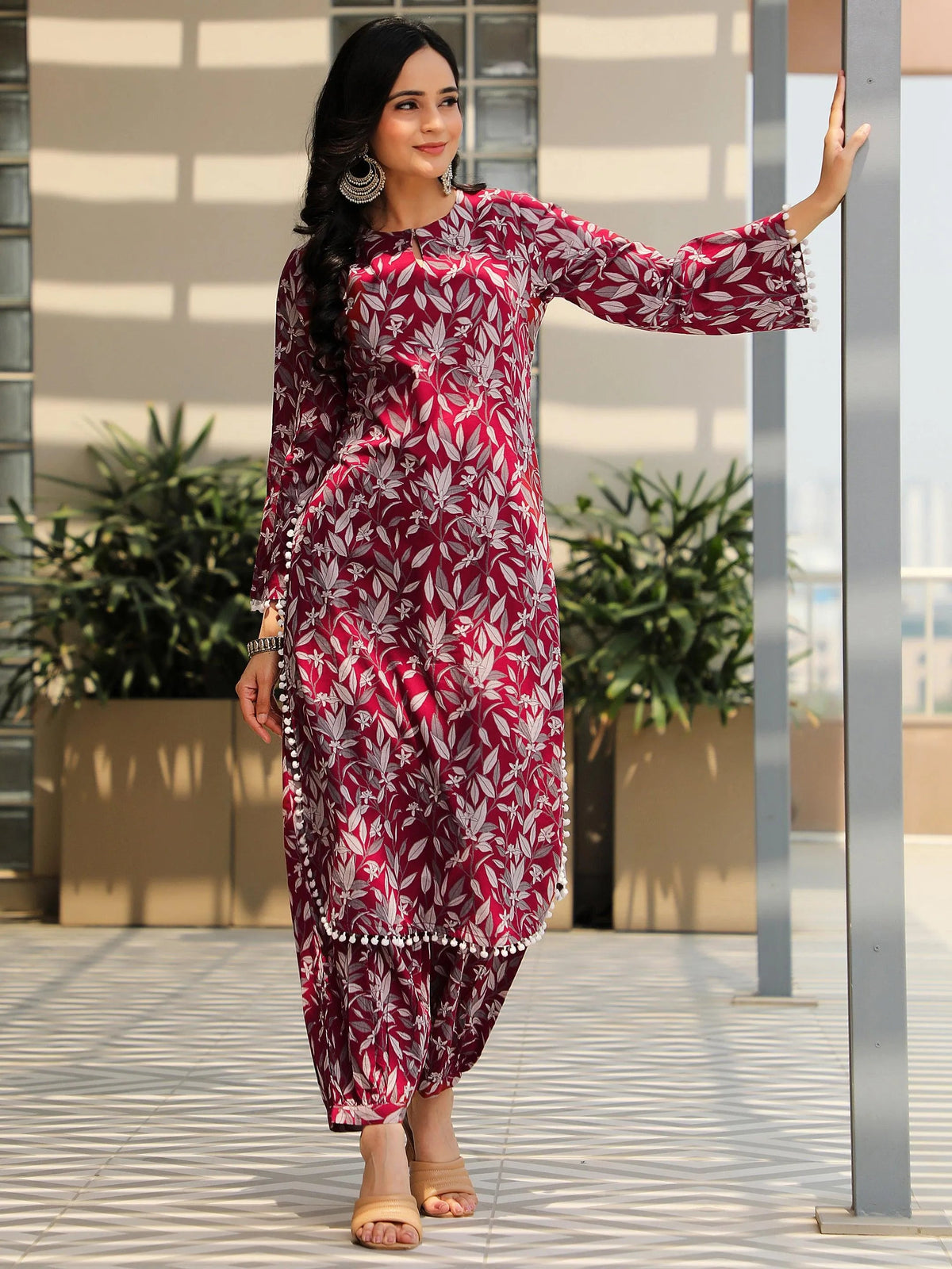 Anouk Rust Printed Cotton Pathani Kurta Set