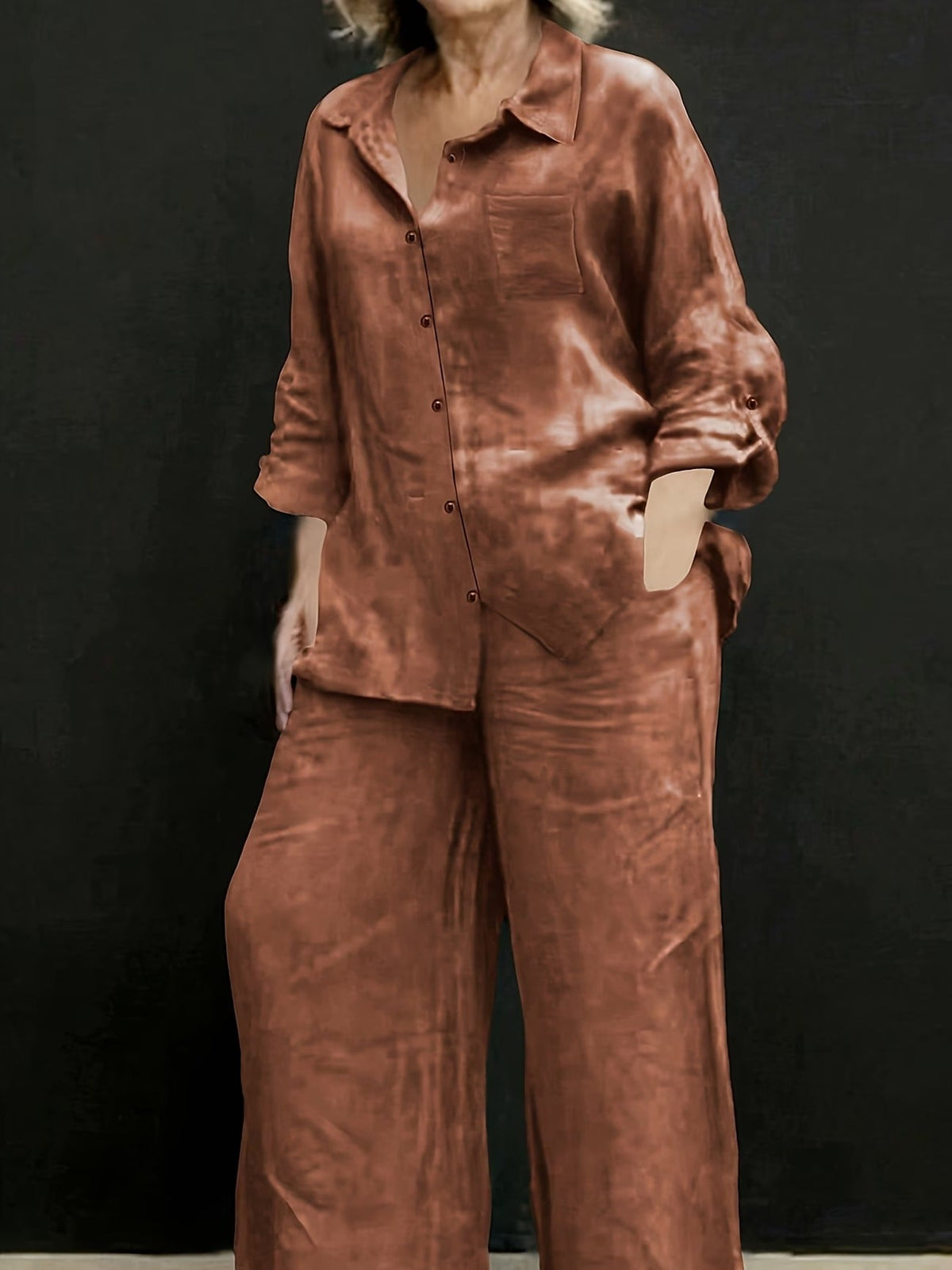 Women’s Elegant Two-Piece Co-Ord Set – Solid Shirt, Comfortable Pants & Stylish Casual Cardigan