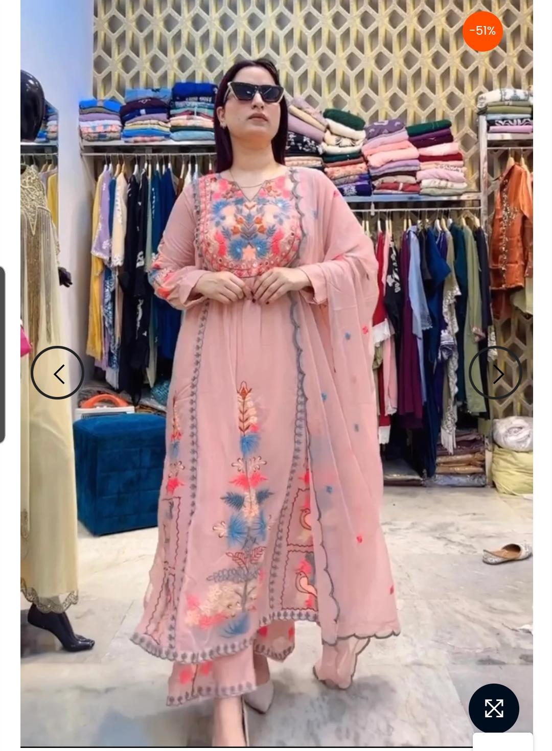 Georgette Embroidered Kurti Palazzo Dupatta Set with Mirror Work and Lining