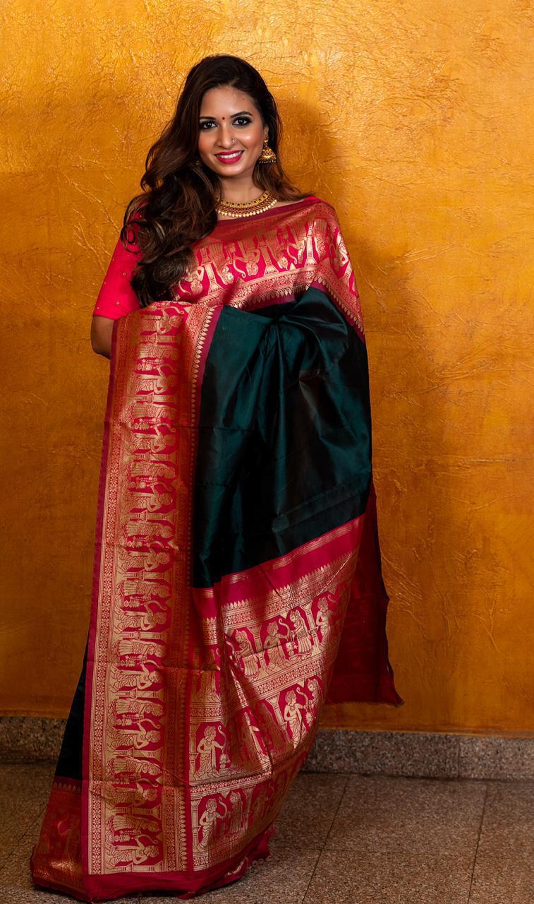 Smashing Green Soft Silk Saree With Divine Blouse Piece