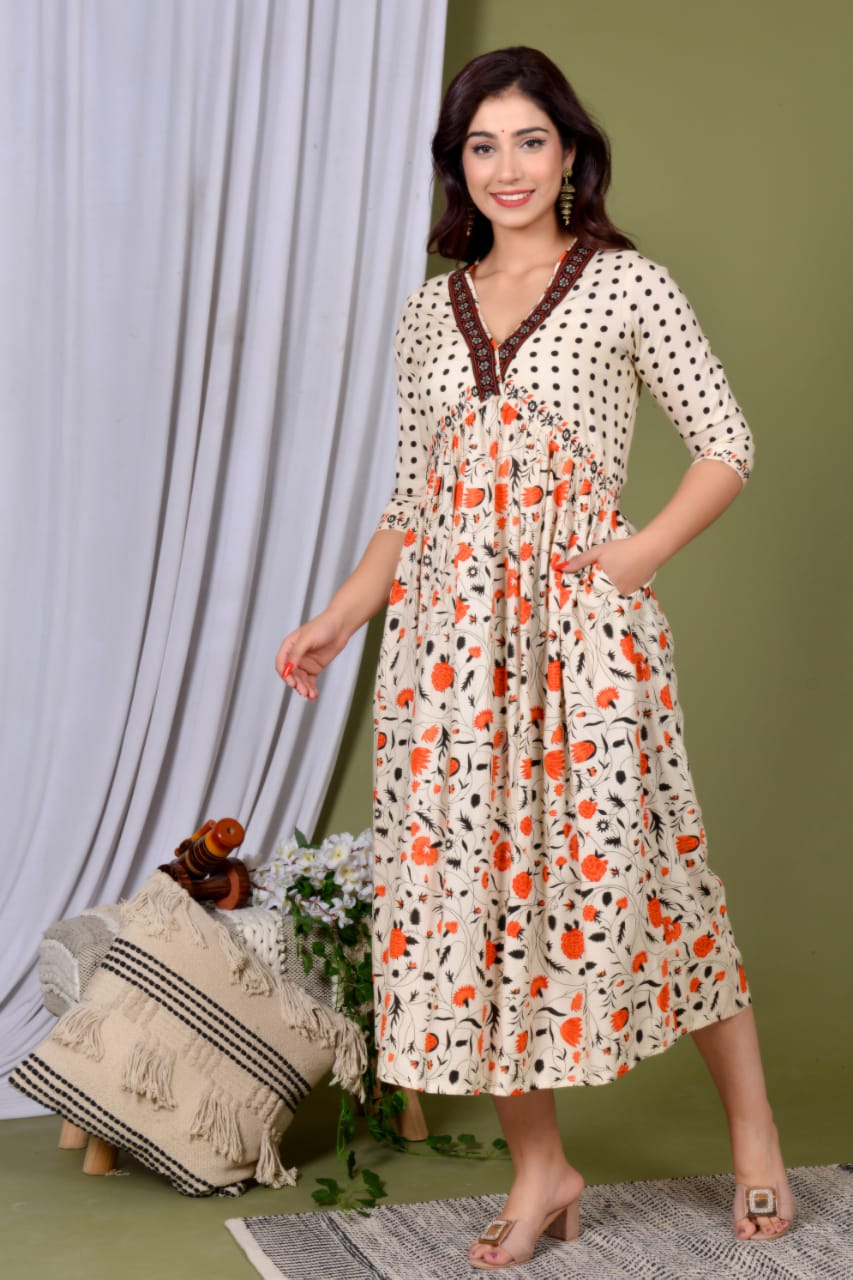 Elegant Rayon Midi Gown with Convenient Side Pocket