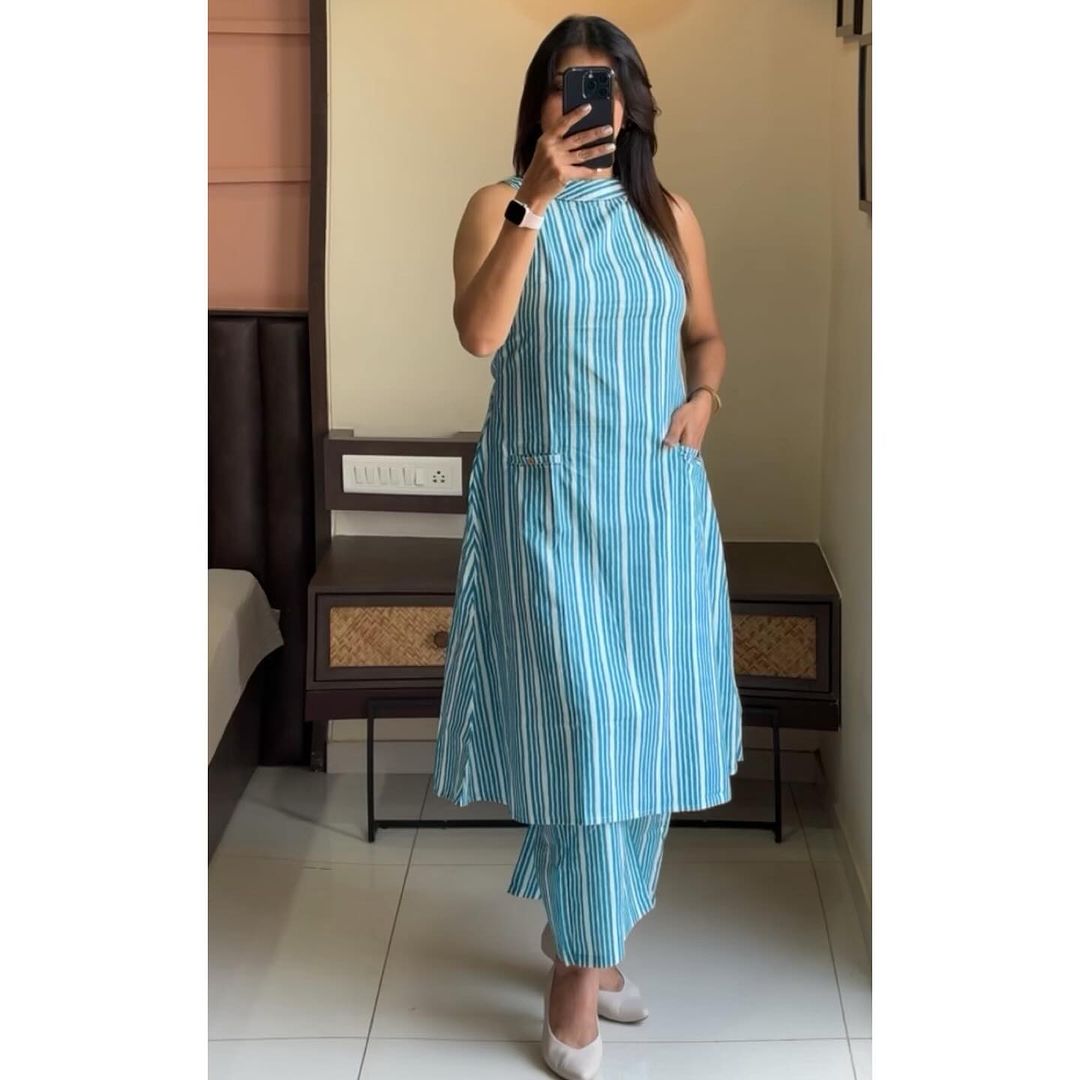 Breezy Summer Style - Cotton Sleeveless Kurta Set with Tagai Work