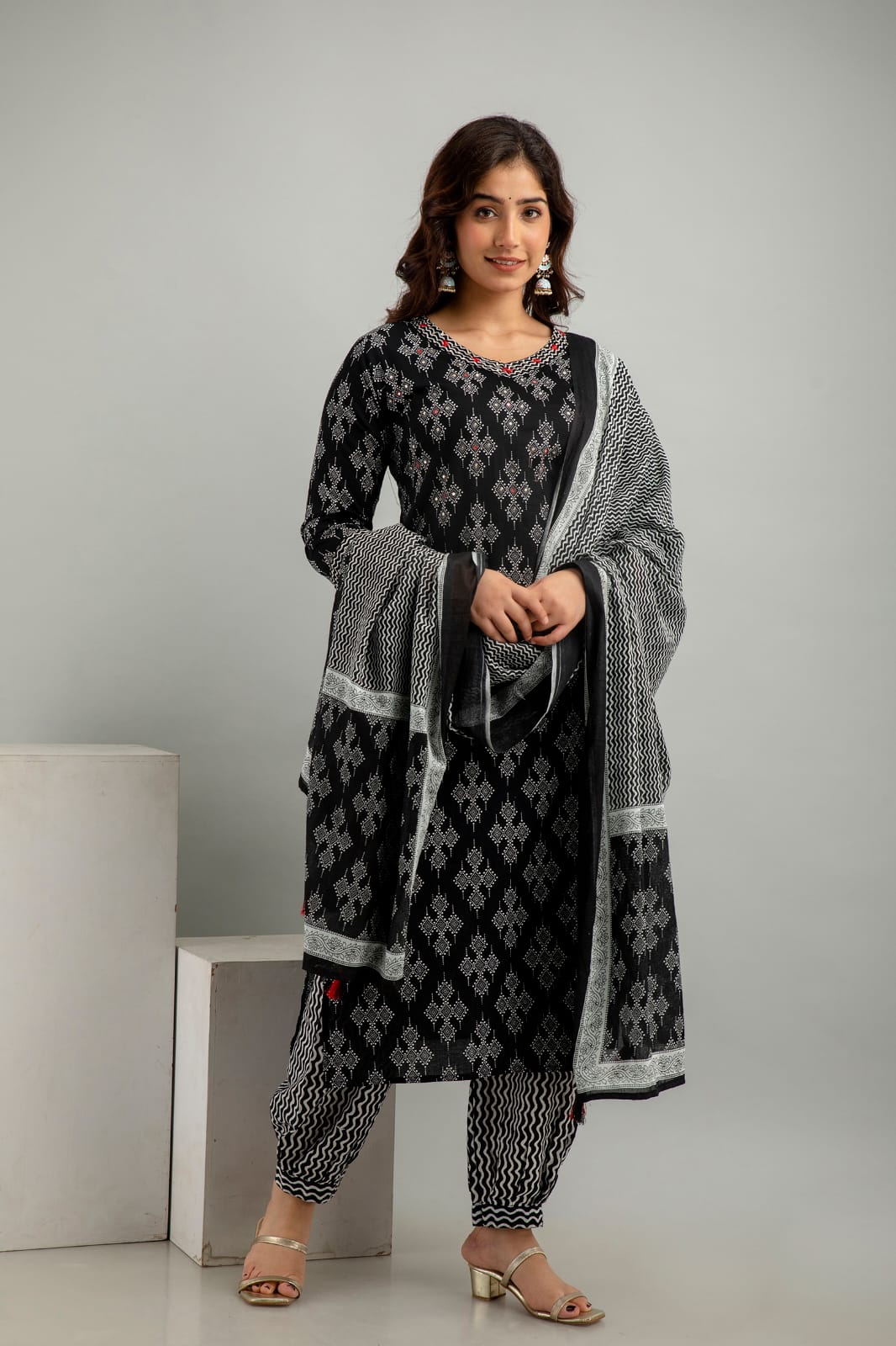 Sanganeri Block Print Cotton Kurta Set with Afghani Pant