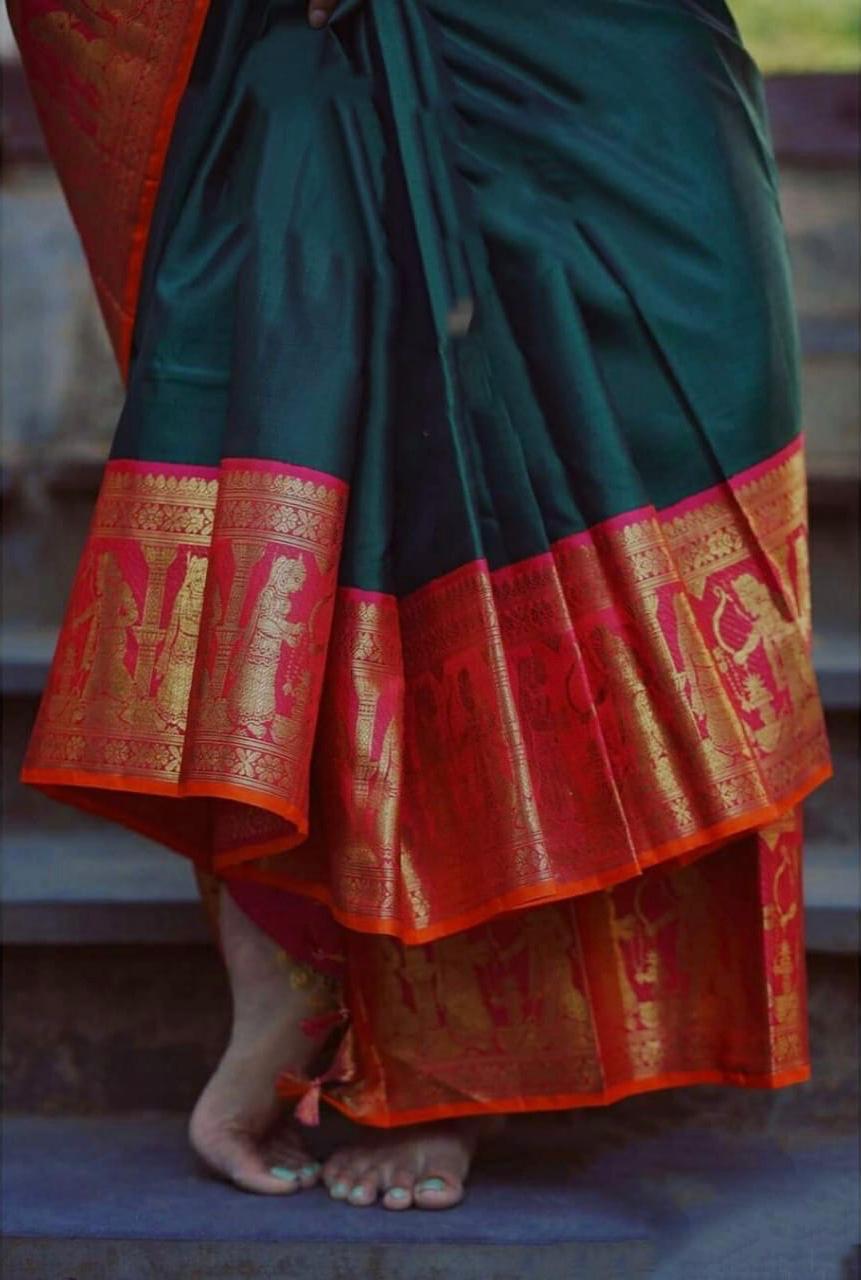 Smashing Green Soft Silk Saree With Divine Blouse Piece