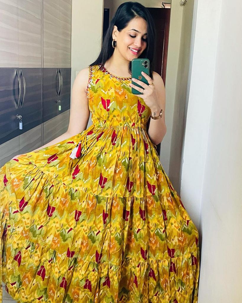 Yellow Floral Maxi Dress: Cotton Fabric, Sleeves Attach Inside