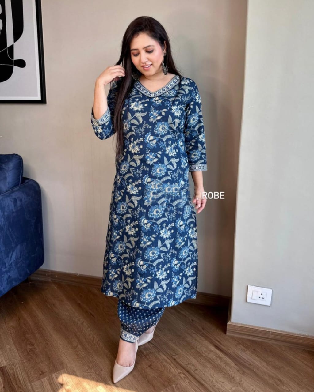 Indigo Printed Kurti with Afghani Bottoms