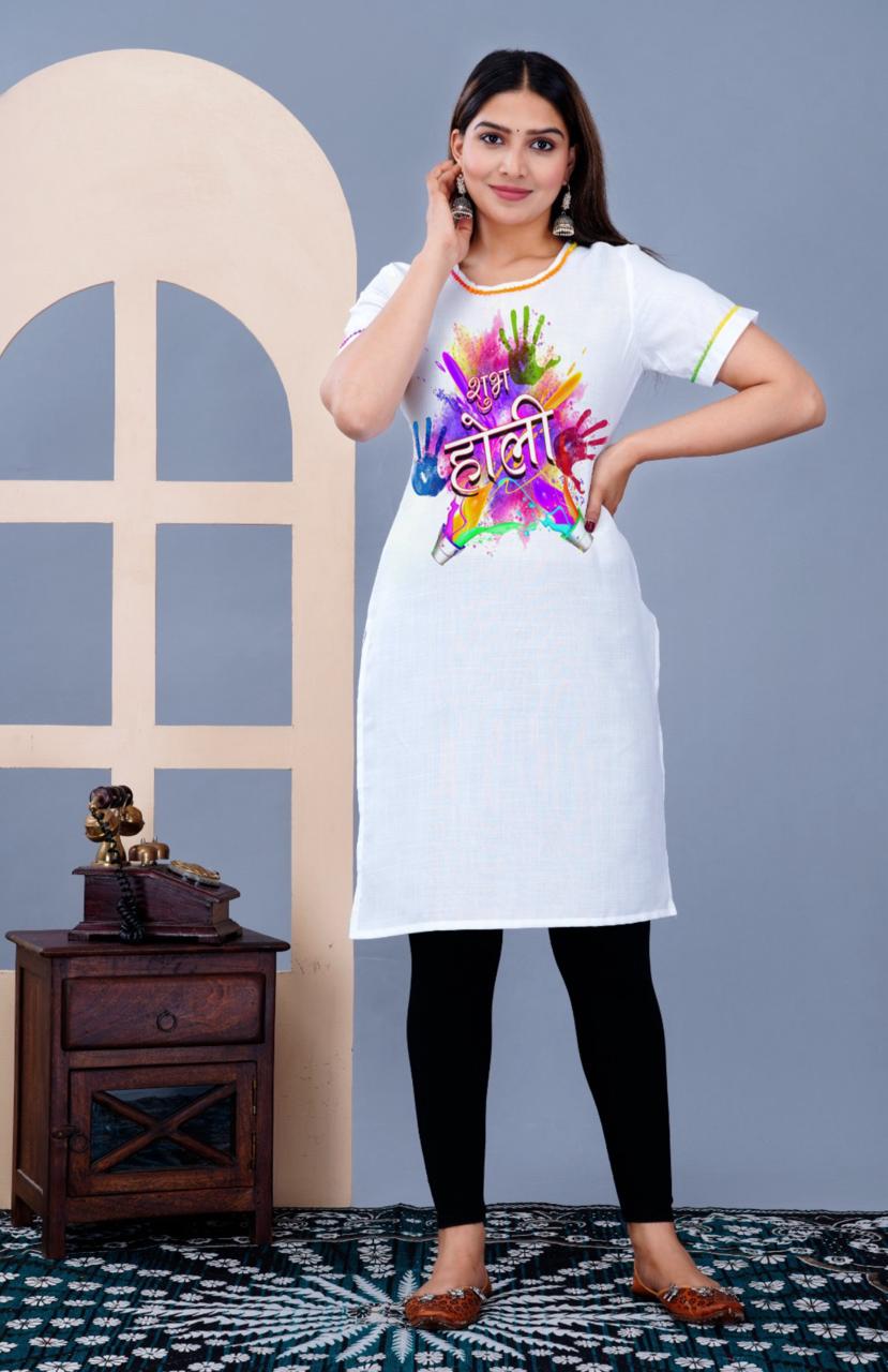 Holi Special Rayon Slub Kurti with Playful Design