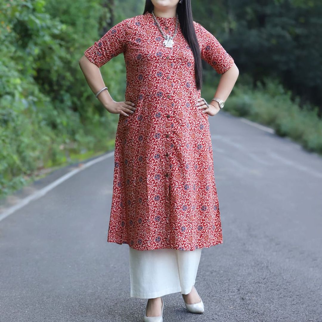 Cotton A-line Kurta Set with Palazzo, Dual Side Pockets