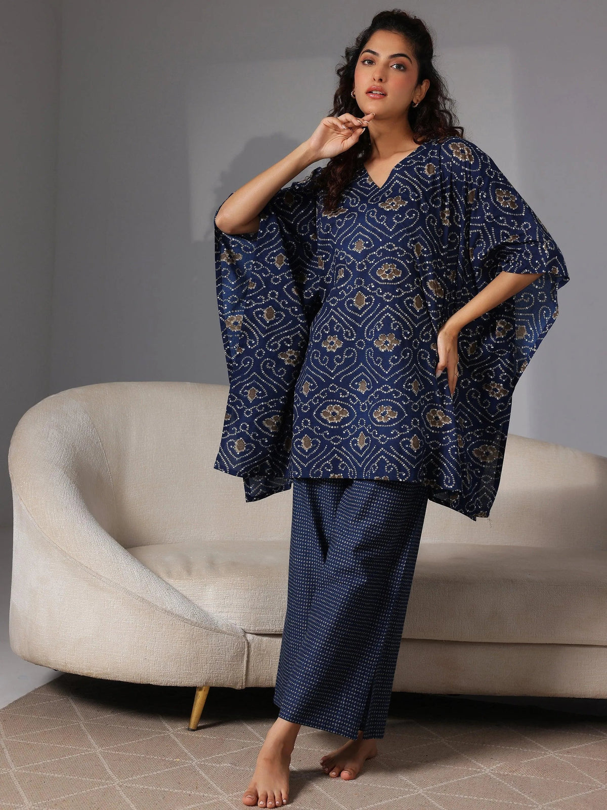 Anouk Blue Printed Cotton Night Suits