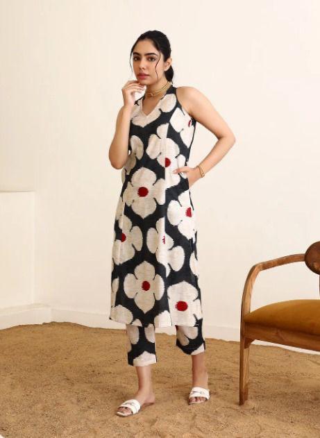 Elegant Jaipuri Floral Co-ord Set - Rayon Kurti with Pant