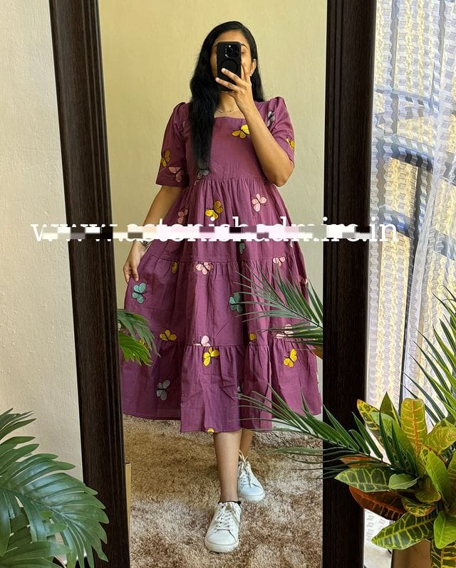 Cotton Puff Sleeve Midi Kurti
