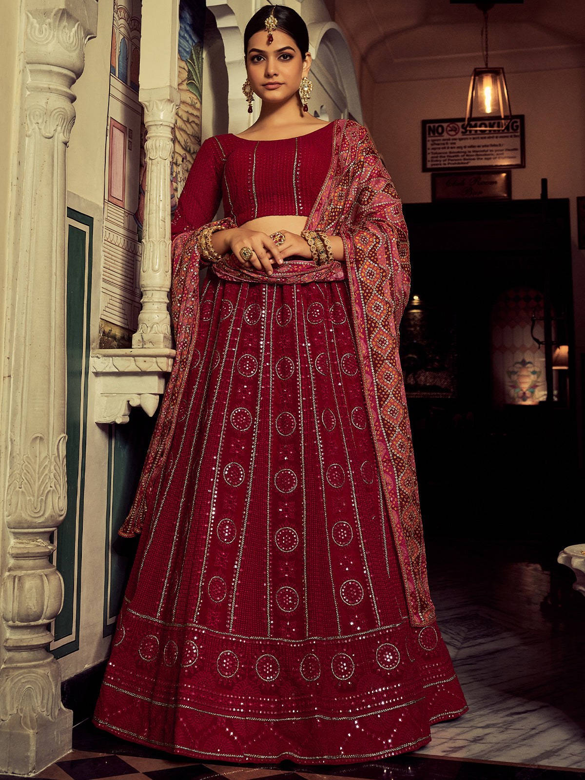 Embroidered  Pink Georgette Semi Stitched Lehenga With Blouse Piece