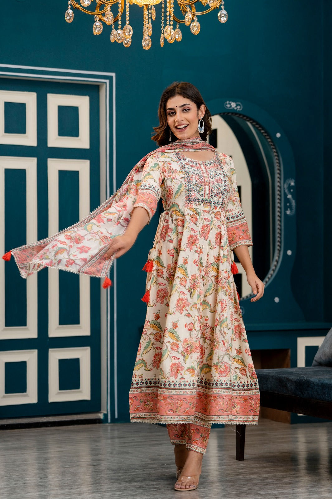 Cotton Kurti Set with Sequins and Embroidery Work