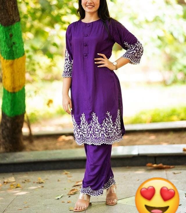 Embroidered 2-Piece Set with Lace & Button Detailing