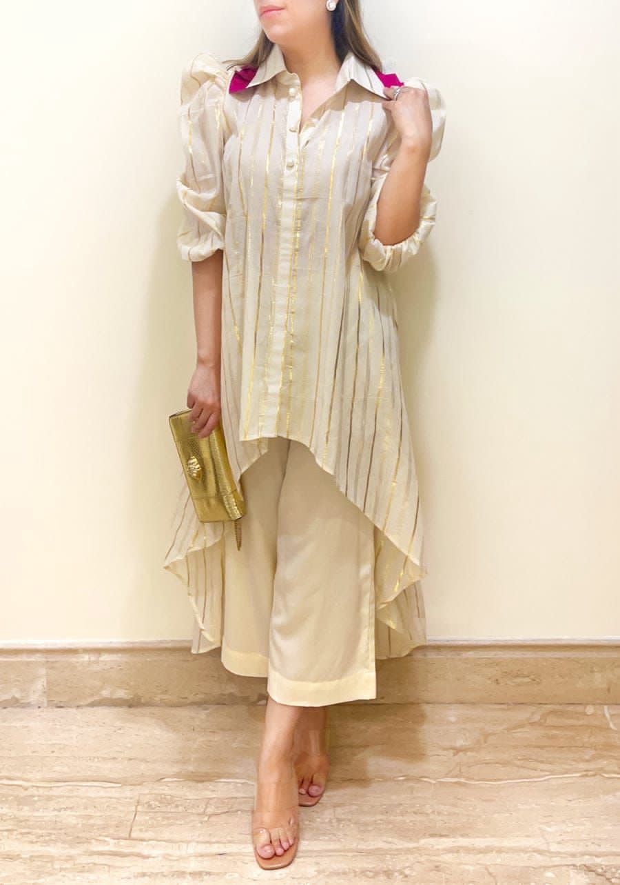 Self-Golden Thread Work Kurta Palazzo Set