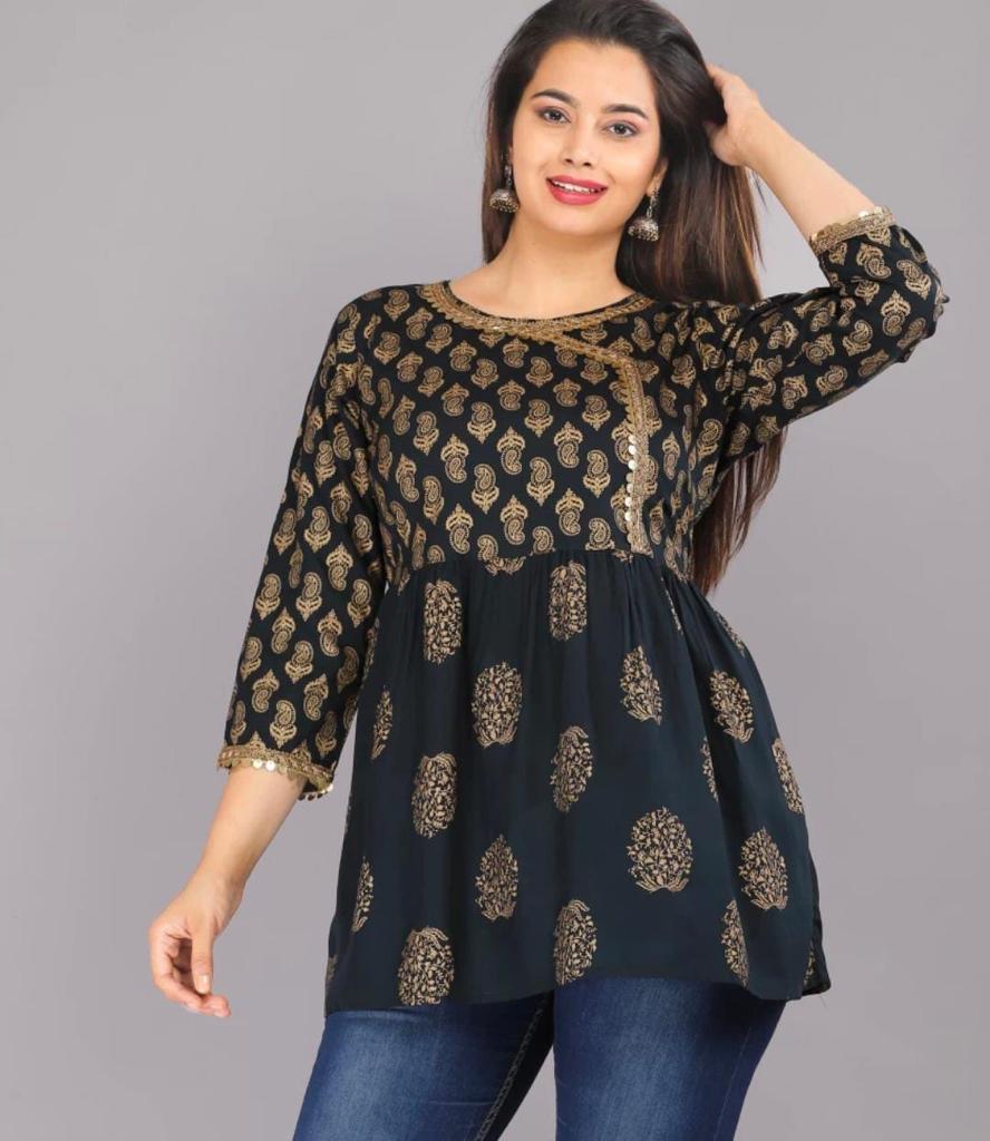 Printed Embroidery Rayon Top - Beautifully Embellished with Intricate Designs