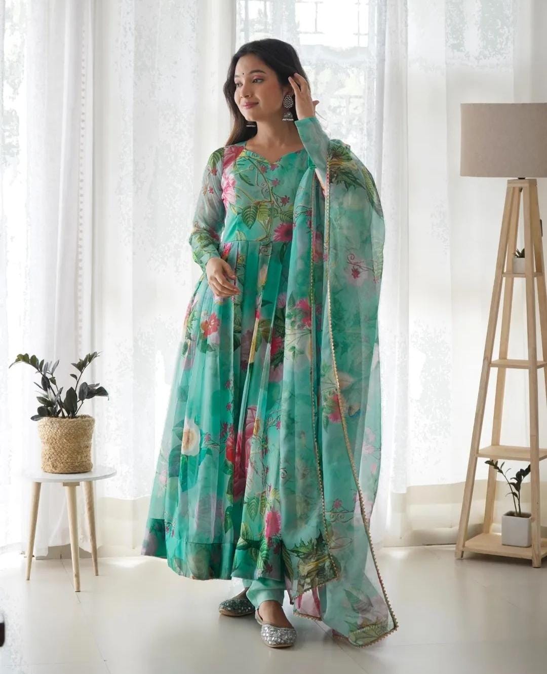 Tabby Silk Organza Digital Print Suit Set with Micro Inner and Canvas Patta